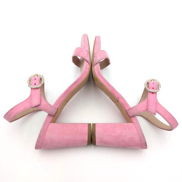 Stuart Weitzman Crystal Buckle 75 Block Heel Sandals Pink Size US5.5 EU36 - Picture 6 of 12